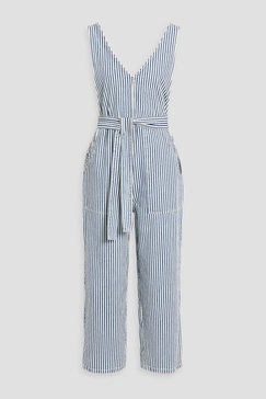 Cropped striped denim jumpsuit