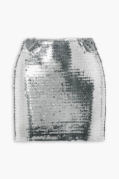 Embellished cutout sequined tulle mini skirt