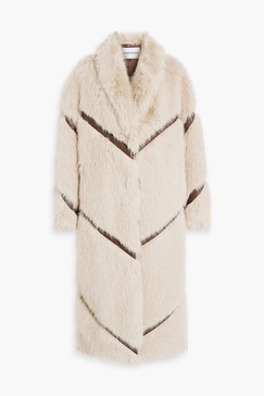 Everleigh faux leather-trimmed faux fur coat