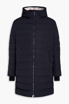 Quilted striped shell hooded down parka