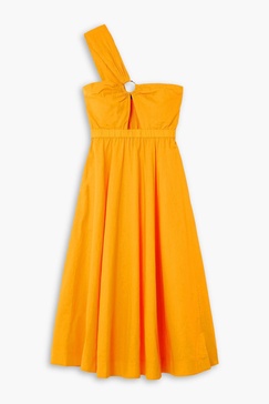 One-shoulder cutout linen and cotton-blend midi dress