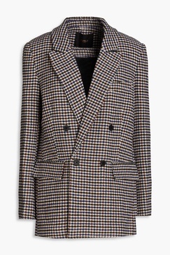 Double-breasted houndstooth wool-blend tweed blazer