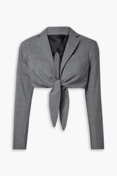 Tie-front cropped houndstooth wool blazer