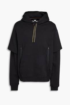 Layered printed cotton-fleece hoodie