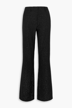 Pinstriped metallic wool-blend twill flared pants