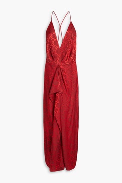 Giana ruffled satin-jacquard gown