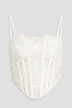 Coated cotton-blend lace bustier top