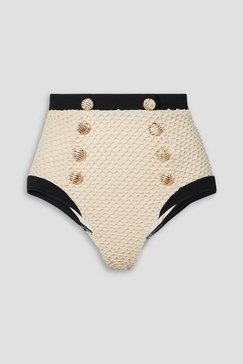 Embellished stretch-jacquard high-rise bikini briefs