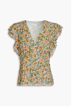 Polly ruffled floral-print silk-crepe top