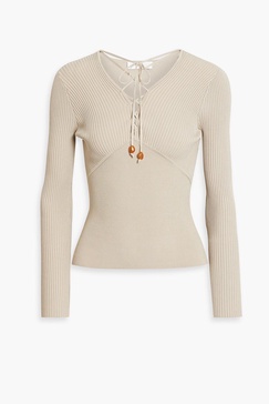 Lucie lace-up ribbed-knit sweater