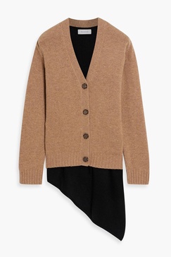 Asymmetric two-tone wool and cashmere-blend cardigan