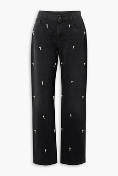 Embellished high-rise straight-leg jeans