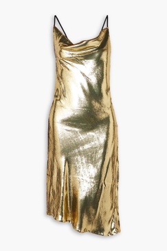 Alena draped metallic lamé midi dress