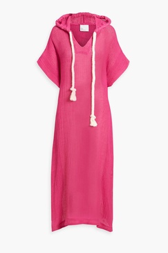 Linen and cotton-blend gauze hooded kaftan