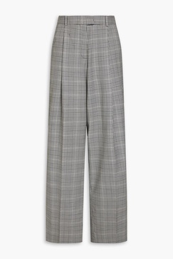 Pleated Prince of Wales checked wool-blend wide-leg pants