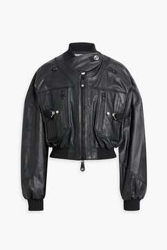 Cropped faux leather bomber jacket