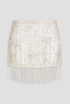 Beatrix fringed embellished crepe mini skirt