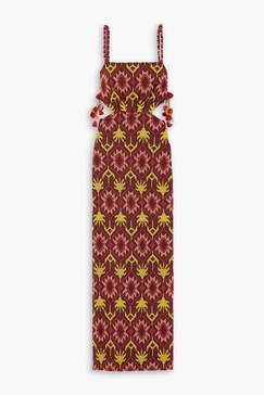 Braided History cutout pom pom-embellished embroidered woven maxi dress