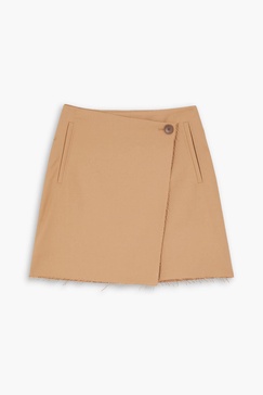 Esmaa frayed stretch-twill mini wrap skirt