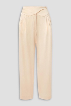 Basque pleated satin-crepe straight-leg pants