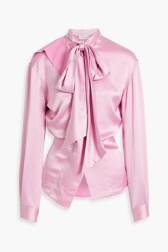 Pussy-bow crinkled-satin blouse