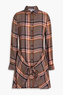 Knotted gingham woven mini shirt dress