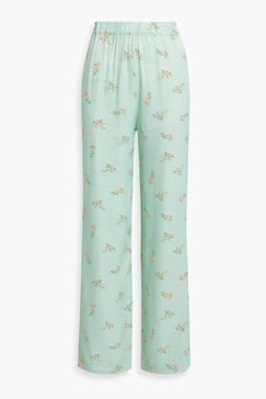 Floral-print satin pajama pants