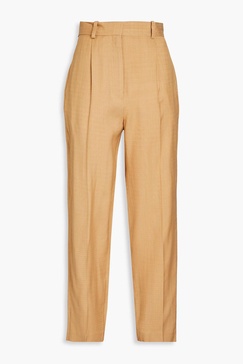 Pleated slub woven tapered pants