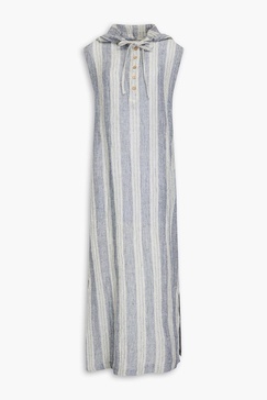 Henley striped linen-blend gauze hooded kaftan