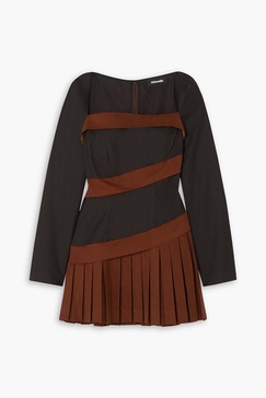 Nero pleated wool and silk-blend drill mini dress