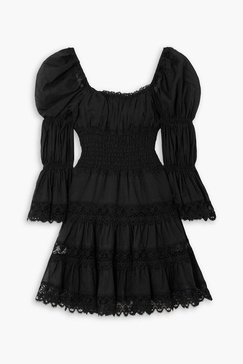 Nadia shirred guipure lace-trimmed cotton-blend voile mini dress