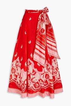 Printed linen and silk-blend maxi skirt