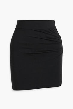 Ruched stretch cotton and modal-blend jersey mini skirt