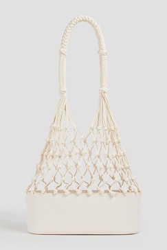 Macramé and leather tote