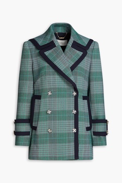 Double-breasted Prince of Wales checked tweed coat