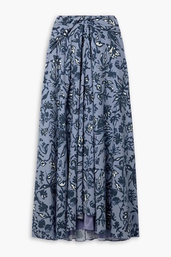 Pythia twist-front floral-print cotton-blend poplin maxi skirt