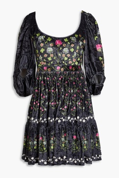 Delirio Trebol floral-print velvet mini dress