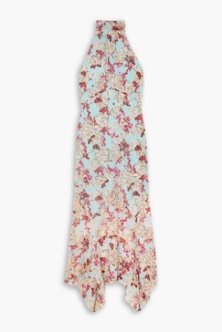 Lila printed silk crepe de chine halterneck midi dress