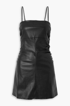 Gathered faux leather mini dress