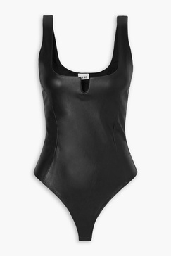 Neve faux stretch-leather thong bodysuit