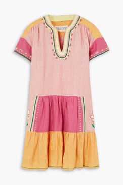 Ashley tiered embroidered linen mini dress