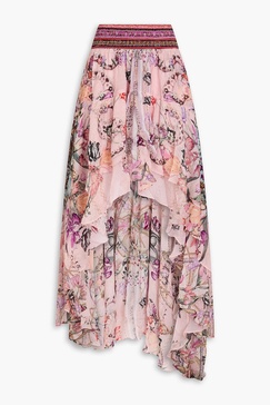 Crystal-embellished printed silk-chiffon skirt