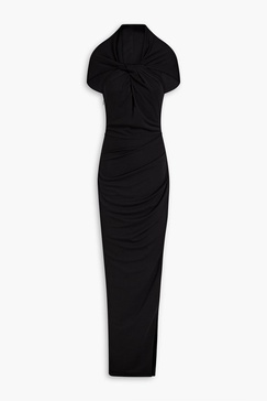 Charmaine twist-front stretch-crepe hooded gown