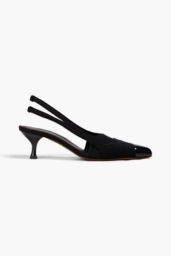 Faux leather-trimmed neoprene slingback pumps