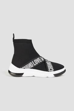 Printed textured-knit high-top sneakers