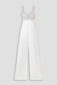 Broderie anglaise-trimmed crepe wide-leg jumpsuit