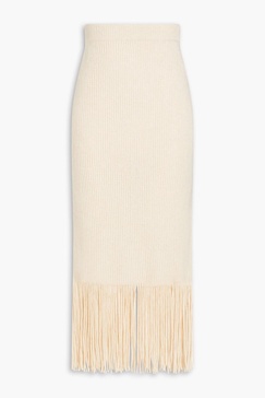 Fringed ribbed cashmere and merino wool-blend maxi skirt