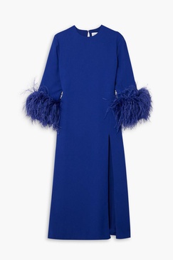 Billie feather-trimmed twill midi dress