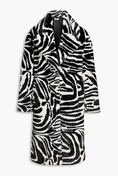 Zebra-print faux fur coat