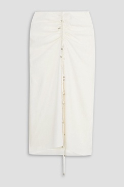 Safia embellished ruched silk-blend crepe midi skirt